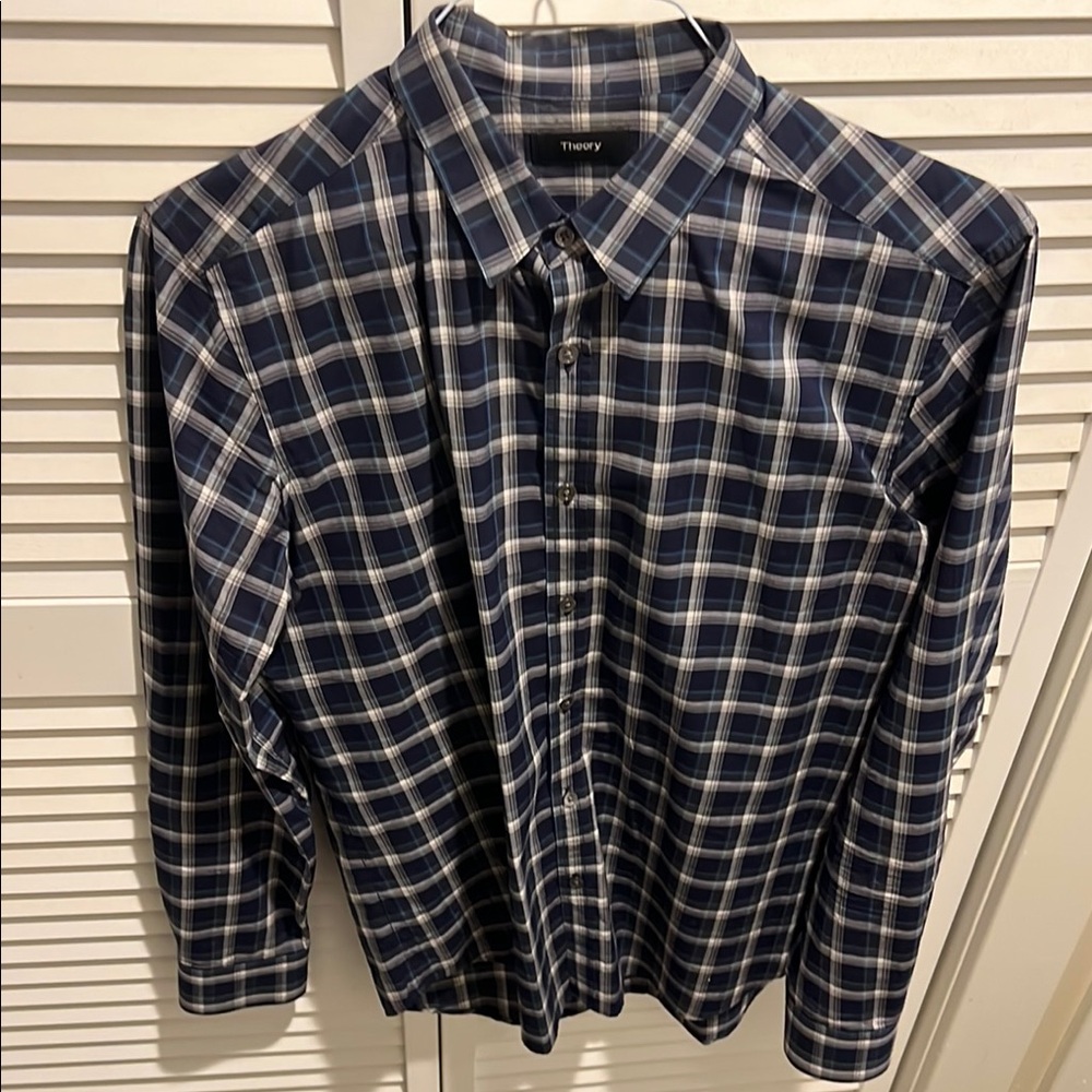Theory Blue and White Casual Button Down Shirt